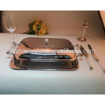 stainless steel square food dinner serving tray with lid