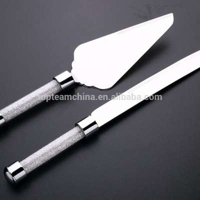 Stainless steel wedding cake knife and server set dinner tableware set with crystal decoration