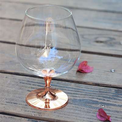 Unique high quality food safety cheap rose gold metal stem crystal brandy wine glasses/snifters