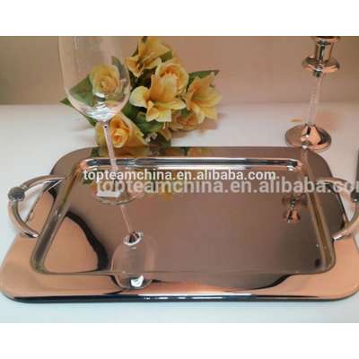 stainless steel square 304 foof dinner serving tray with chinese crystal