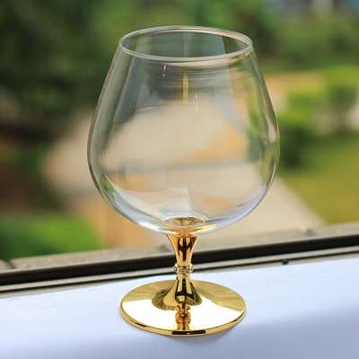 Unique high quality food safety cheap gold metal stem crystal brandy wine glasses/snifters