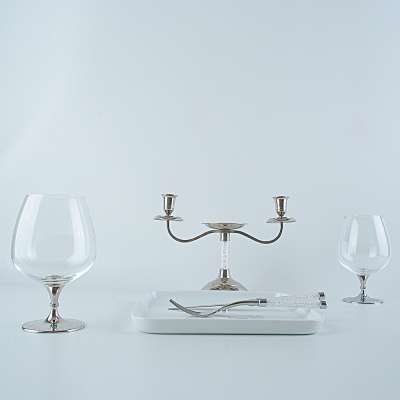 handmade clear lead free crystal brandy drinking glass set with metal stand